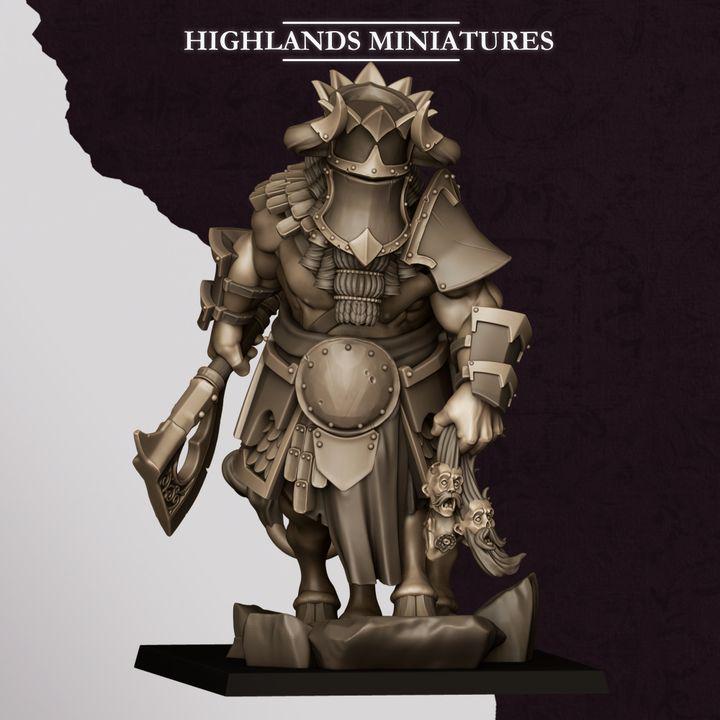 Kusarikku Great Marduk Minotaur Miniature | Cult of Marduk Bull - Man Champion 28mm 32mm 3D Printed DnD RPG | Highlands Miniatures - Border3d