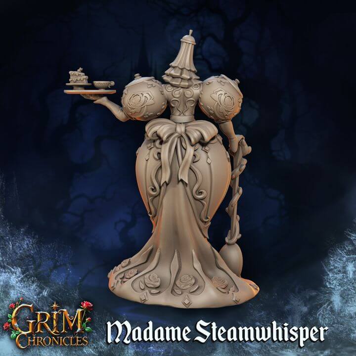 "Madame Steamwhisper Grim Chronicles steampunk character side angle Border3D LLC"