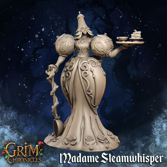 "Madame Steamwhisper Grim Chronicles 3D resin miniature front view Border3D LLC"
