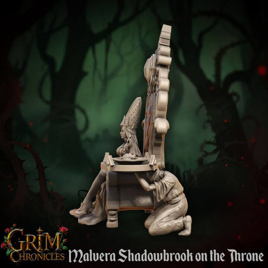 3D printed Malvera Shadowbrook Throne Grim Chronicles miniature, dark fantasy themed sculpture by Border3D LLC.