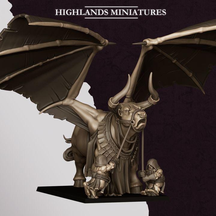 Marduk Bull Miniature | Cult of Marduk Winged Colossus Centerpiece 28mm 32mm 3D Printed DnD RPG Wargaming | Highlands Miniatures - Border3d