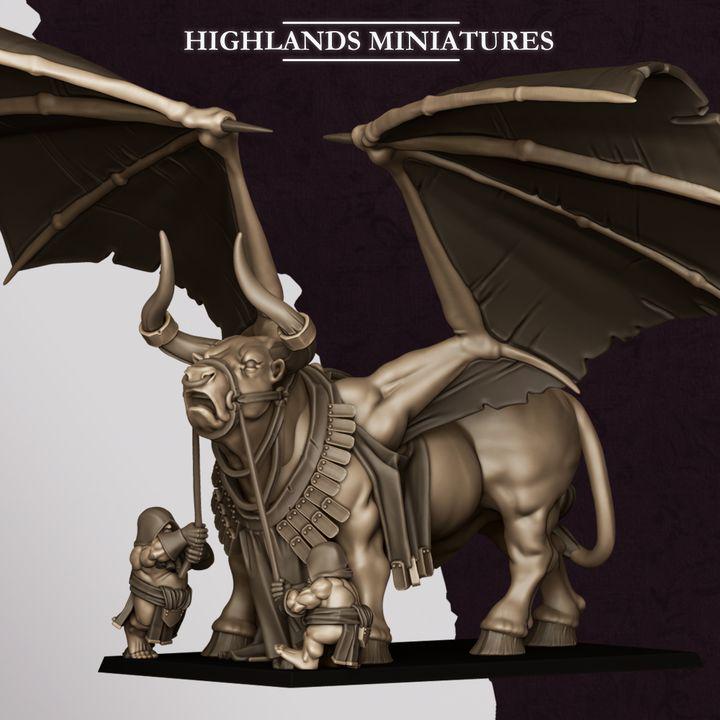 Marduk Bull Miniature | Cult of Marduk Winged Colossus Centerpiece 28mm 32mm 3D Printed DnD RPG Wargaming | Highlands Miniatures - Border3d