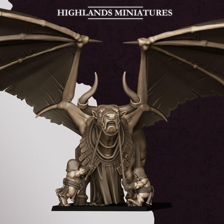 Marduk Bull Miniature | Cult of Marduk Winged Colossus Centerpiece 28mm 32mm 3D Printed DnD RPG Wargaming | Highlands Miniatures - Border3d
