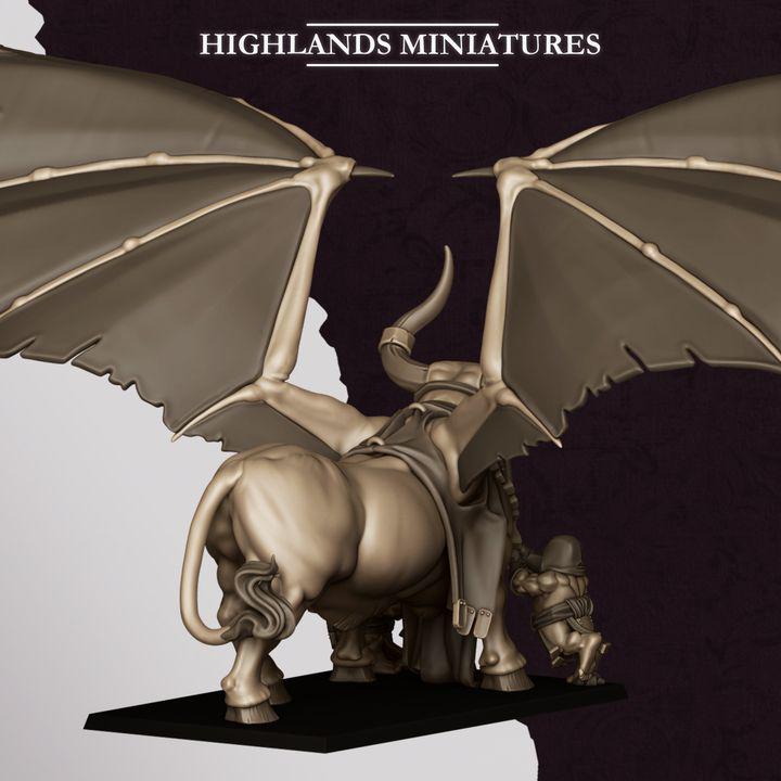 Marduk Bull Miniature | Cult of Marduk Winged Colossus Centerpiece 28mm 32mm 3D Printed DnD RPG Wargaming | Highlands Miniatures - Border3d