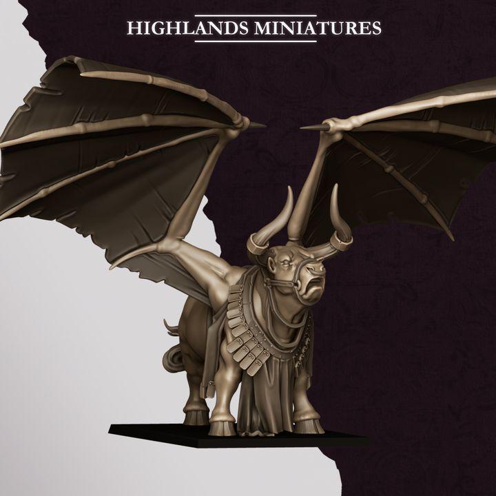 Marduk Bull Miniature | Cult of Marduk Winged Colossus Centerpiece 28mm 32mm 3D Printed DnD RPG Wargaming | Highlands Miniatures - Border3d