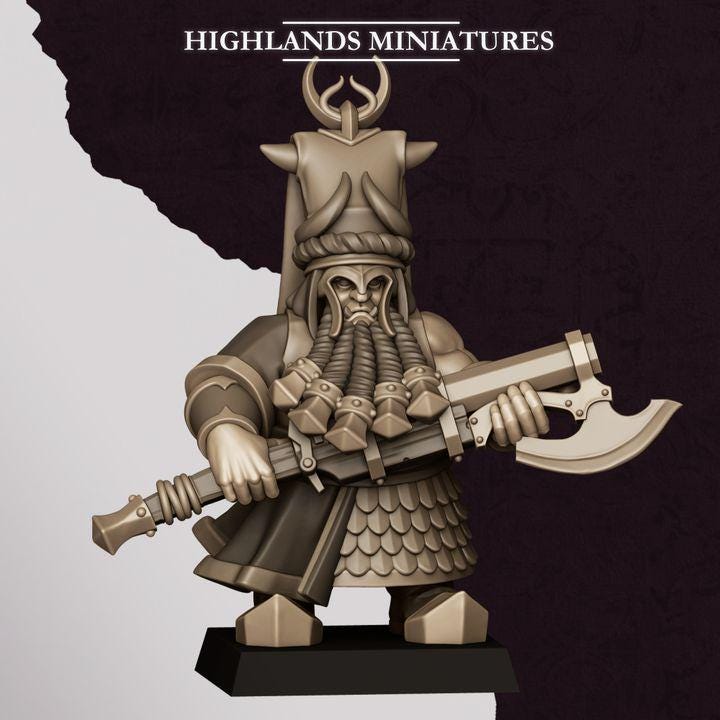 Marduk Commander 3 Miniature | Sons of Marduk Chaos Dwarf Captain Hero 28mm 32mm 3D Printed DnD RPG Wargaming | Highlands Minis - Border3d