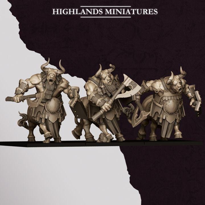 Marduk Minotaurs Miniatures | Cult of Marduk Monstrous Infantry Unit 28mm 32mm 3D Printed DnD RPG Wargaming | Highlands Miniatures - Border3d