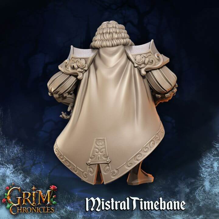 "Mistral Timebane Grim Chronicles time-wielding character side angle Border3D LLC"