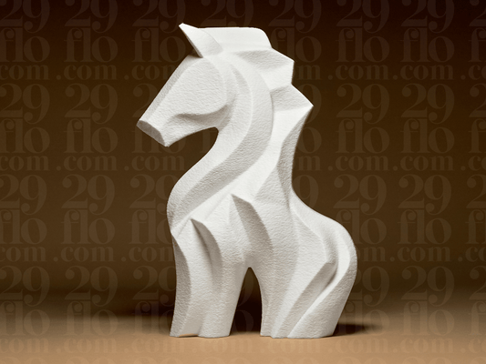 29flo Modern Pony Figurine 3D printed rearing horse sculpture with flowing mane and signature fuzzy texture finish in PLA or Resin officially licensed printed by Border3D LLC veteran-owned Texas