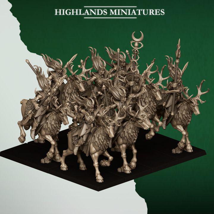 Moonlight Sisters Cavalry Miniatures | Feral Elf Wild Hunt Riders 28mm 32mm 3D Printed DnD RPG Wargaming | Highlands Miniatures - Border3d