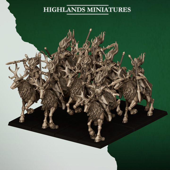 Moonlight Sisters Cavalry Miniatures | Feral Elf Wild Hunt Riders 28mm 32mm 3D Printed DnD RPG Wargaming | Highlands Miniatures - Border3d