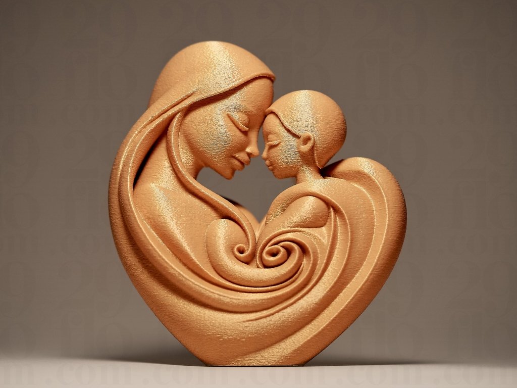 29flo Mother and Child sculpture 3D printed family love art with tender embrace and modern minimalist style in PLA or Resin officially licensed printed by Border3D LLC veteran-owned Texas