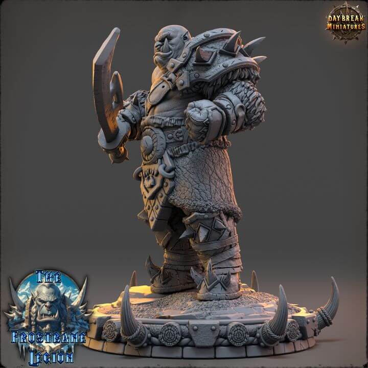 Mournak Ironblood The Frostbane Legion detailed miniature figure in armor holding a weapon on a textured base