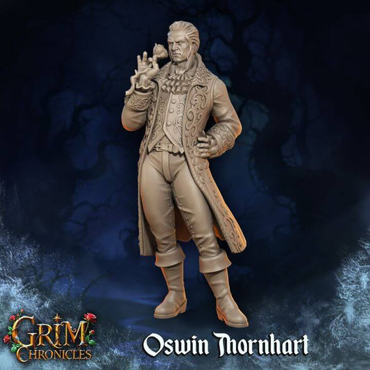 "Oswin Thornhart Grim Chronicles 3D resin miniature front view Border3D LLC"