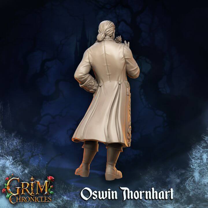 "Oswin Thornhart Grim Chronicles refined attire detail close-up Border3D LLC"