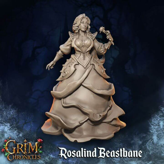 "Rosalind Beastbane Grim Chronicles 3D resin miniature front view Border3D LLC"