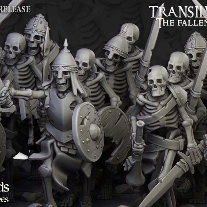 Skeleton Warrior Miniature 32mm | Undead Infantry 3D Printed DnD RPG | Dark Fantasy Wargame Unit | Necromancer Army | Dungeon Master Gift - Border3d