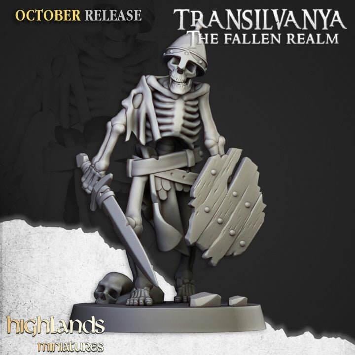 Skeleton Warrior Miniature 32mm | Undead Infantry 3D Printed DnD RPG | Dark Fantasy Wargame Unit | Necromancer Army | Dungeon Master Gift - Border3d
