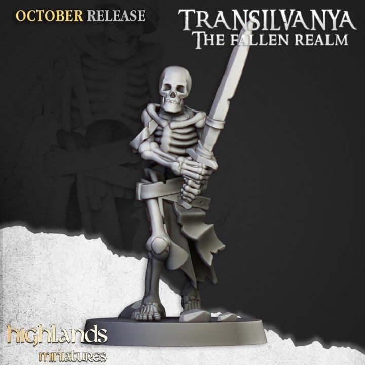 Skeleton Warrior Miniature 32mm | Undead Infantry 3D Printed DnD RPG | Dark Fantasy Wargame Unit | Necromancer Army | Dungeon Master Gift - Border3d