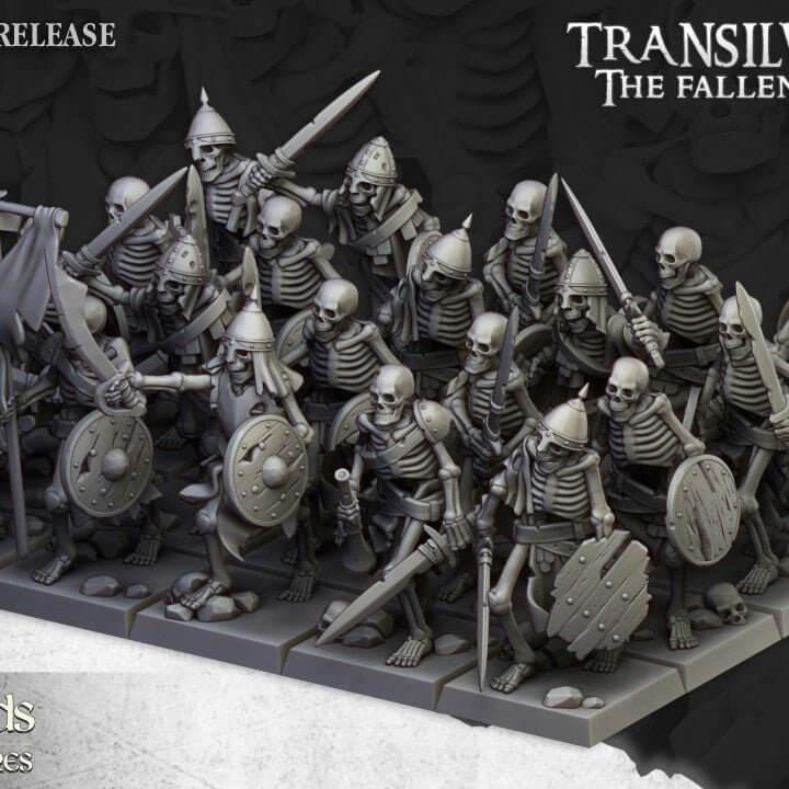 Skeleton Warrior Miniature 32mm | Undead Infantry 3D Printed DnD RPG | Dark Fantasy Wargame Unit | Necromancer Army | Dungeon Master Gift - Border3d