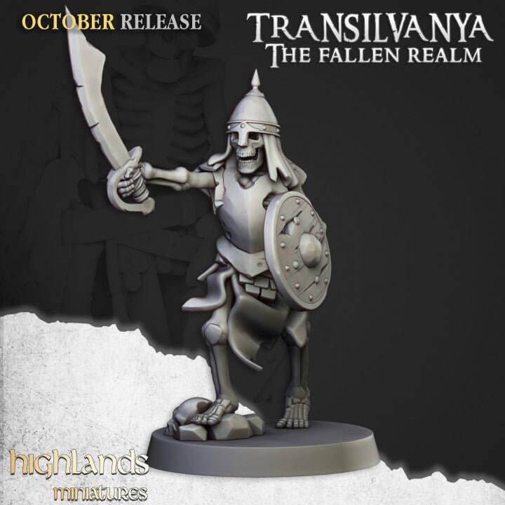 Skeleton Warrior Miniature 32mm | Undead Infantry 3D Printed DnD RPG | Dark Fantasy Wargame Unit | Necromancer Army | Dungeon Master Gift - Border3d