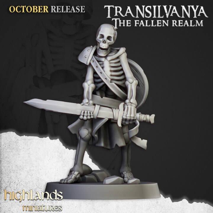 Skeleton Warrior Miniature 32mm | Undead Infantry 3D Printed DnD RPG | Dark Fantasy Wargame Unit | Necromancer Army | Dungeon Master Gift - Border3d
