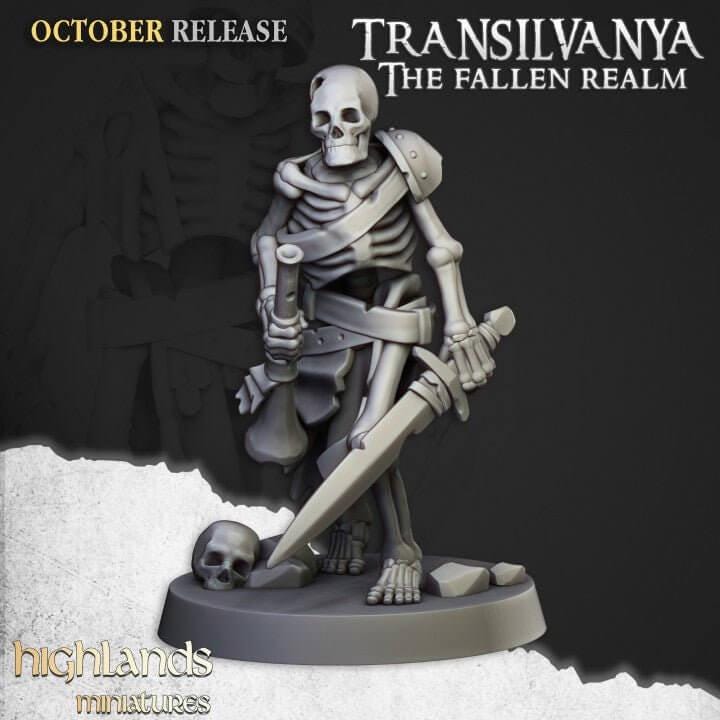 Skeleton Warrior Miniature 32mm | Undead Infantry 3D Printed DnD RPG | Dark Fantasy Wargame Unit | Necromancer Army | Dungeon Master Gift - Border3d
