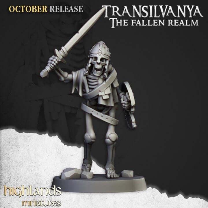 Skeleton Warrior Miniature 32mm | Undead Infantry 3D Printed DnD RPG | Dark Fantasy Wargame Unit | Necromancer Army | Dungeon Master Gift - Border3d