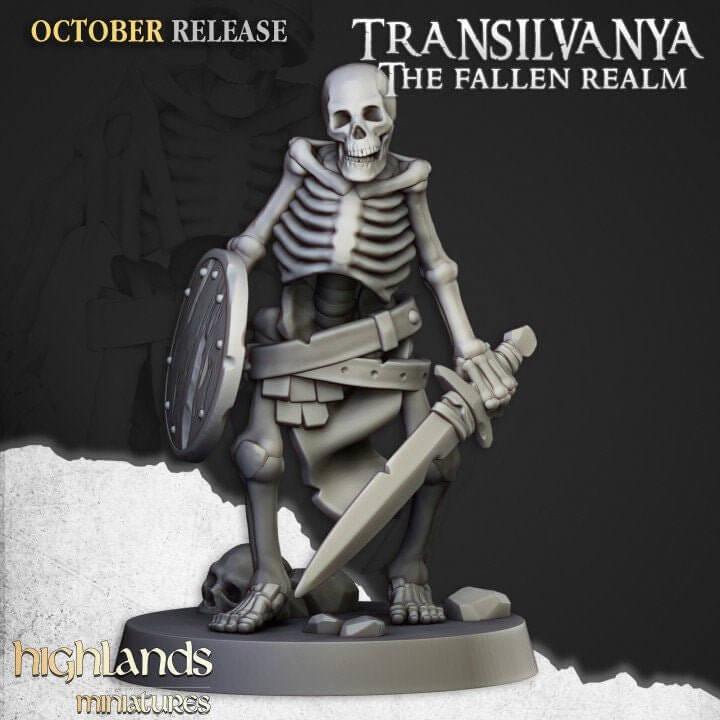 Skeleton Warrior Miniature 32mm | Undead Infantry 3D Printed DnD RPG | Dark Fantasy Wargame Unit | Necromancer Army | Dungeon Master Gift - Border3d