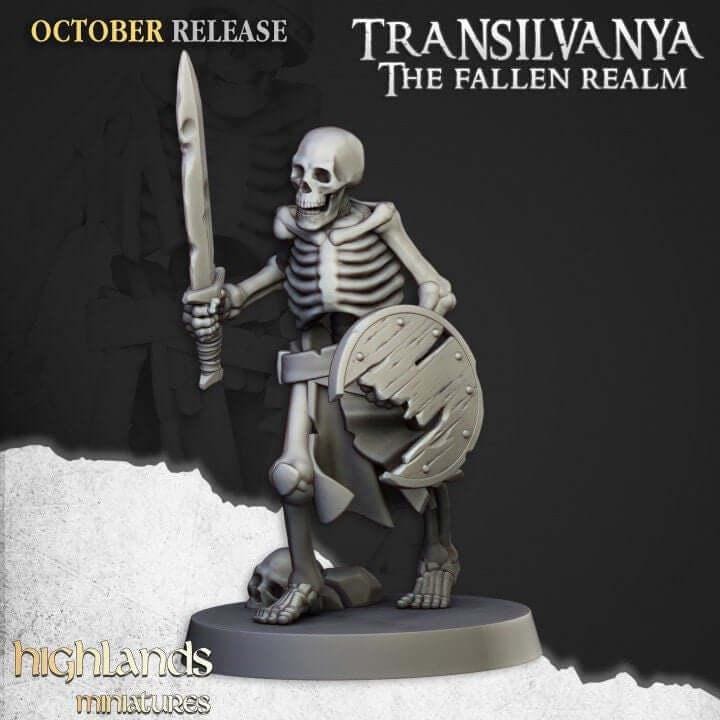 Skeleton Warrior Miniature 32mm | Undead Infantry 3D Printed DnD RPG | Dark Fantasy Wargame Unit | Necromancer Army | Dungeon Master Gift - Border3d
