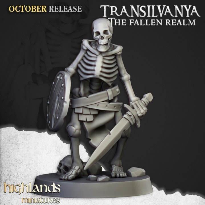 Skeleton Warrior Miniature 32mm | Undead Infantry 3D Printed DnD RPG | Dark Fantasy Wargame Unit | Necromancer Army | Dungeon Master Gift - Border3d