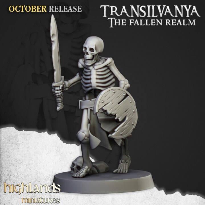 Skeleton Warrior Miniature 32mm | Undead Infantry 3D Printed DnD RPG | Dark Fantasy Wargame Unit | Necromancer Army | Dungeon Master Gift - Border3d