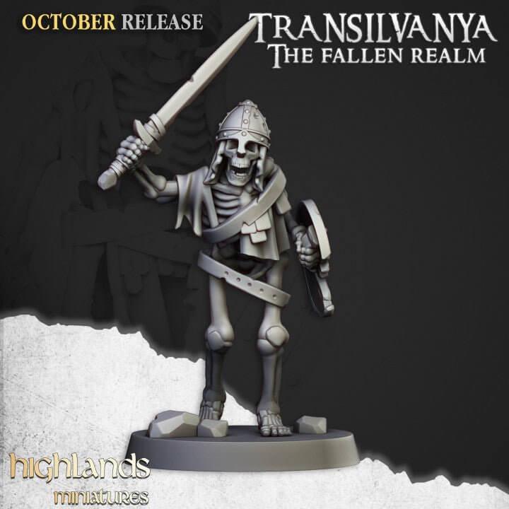 Skeleton Warrior Miniature 32mm | Undead Infantry 3D Printed DnD RPG | Dark Fantasy Wargame Unit | Necromancer Army | Dungeon Master Gift - Border3d