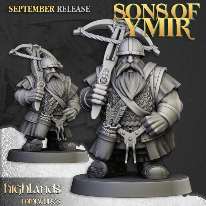 Sons of Ymir Dwarf Crossbowmen Miniature | 32mm Resin DnD RPG Wargame Unit - Border3d