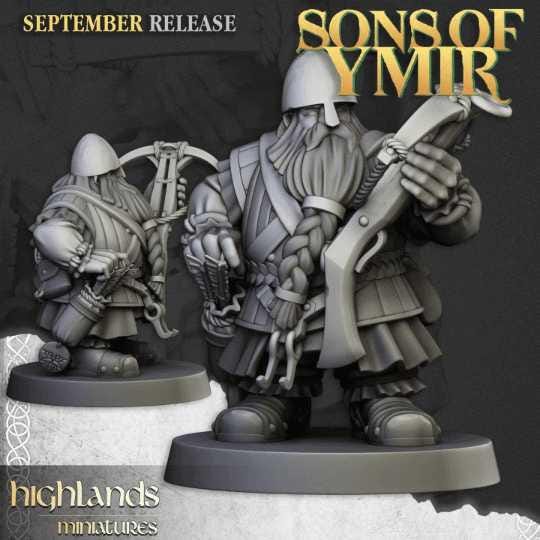 Sons of Ymir Dwarf Crossbowmen Miniature | 32mm Resin DnD RPG Wargame Unit - Border3d