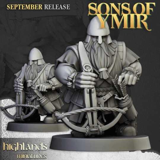 Sons of Ymir Dwarf Crossbowmen Miniature | 32mm Resin DnD RPG Wargame Unit - Border3d