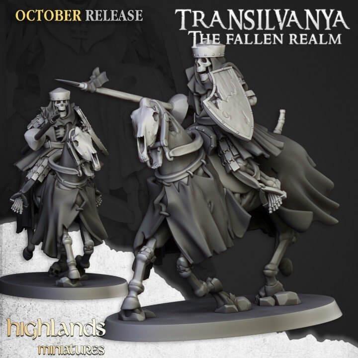 Spectral Skeleton Cavalry Miniature | 32mm Undead Riders, Ghost Horses (3D Printed) Resin - Border3d