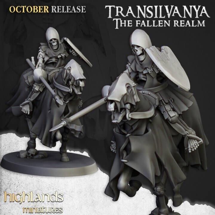 Spectral Skeleton Cavalry Miniature | 32mm Undead Riders, Ghost Horses (3D Printed) Resin - Border3d