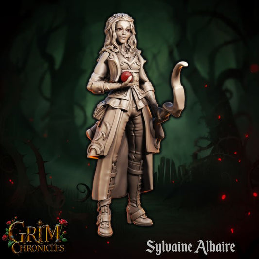 Sylvaine Albaire Grim Chronicles figurine in a mystical forest setting.