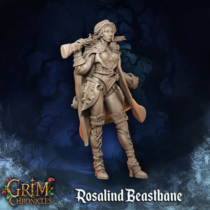 The Huntress Rosalind Beastbane Grim Chronicles premium resin miniature by Border3D