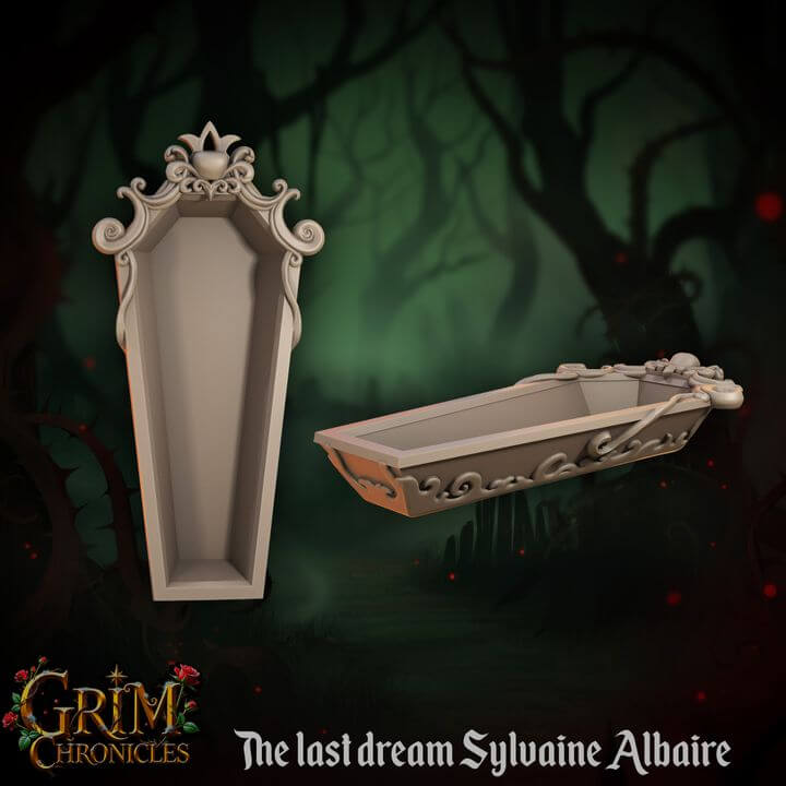 Premium Last dream sylvaine albaire Grim Chronicles resin miniature by Border3D featuring ornate design in a shadowy forest.