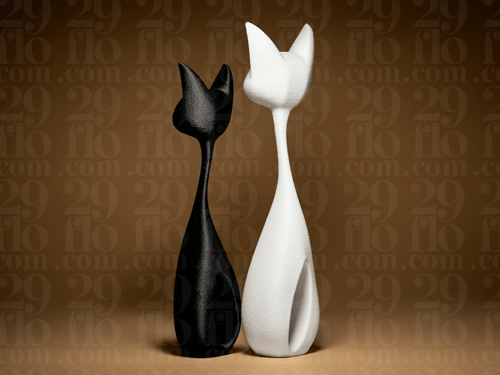Two Modern Cats Figurines – 3D Printed Sculpture Set - Border3d