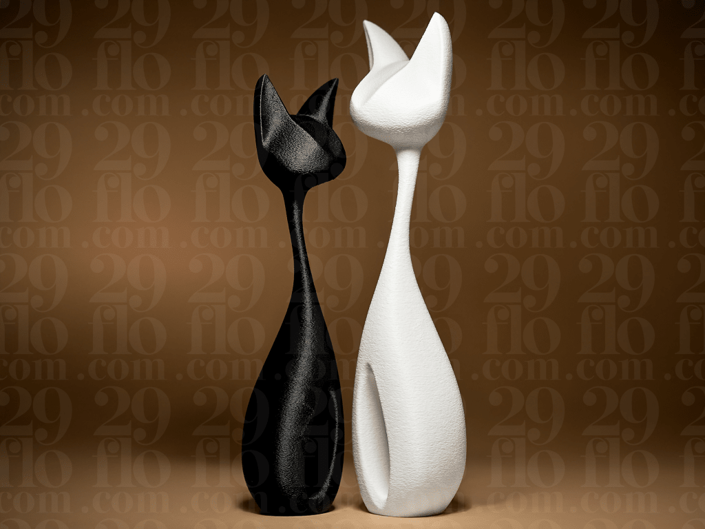 Two Modern Cats Figurines – 3D Printed Sculpture Set - Border3d