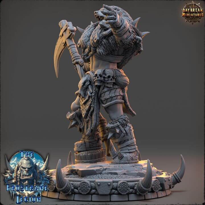 Vhala The Crimson Howler Frostbane Legion tabletop miniature figurine detailed view with axe and armor.