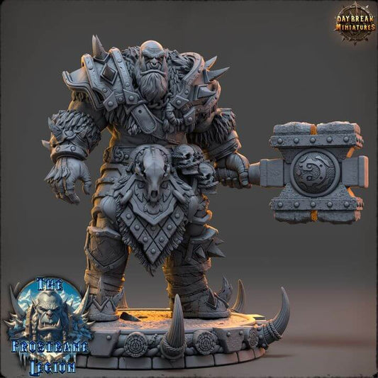 Vorgath Icefang The Frostbane Legion miniature statue with intricate armor and hammer.