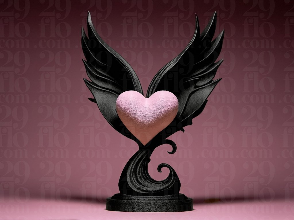 Winged Heart Sculpture – 3D Printed Romantic Home Decor Figurine - Border3d