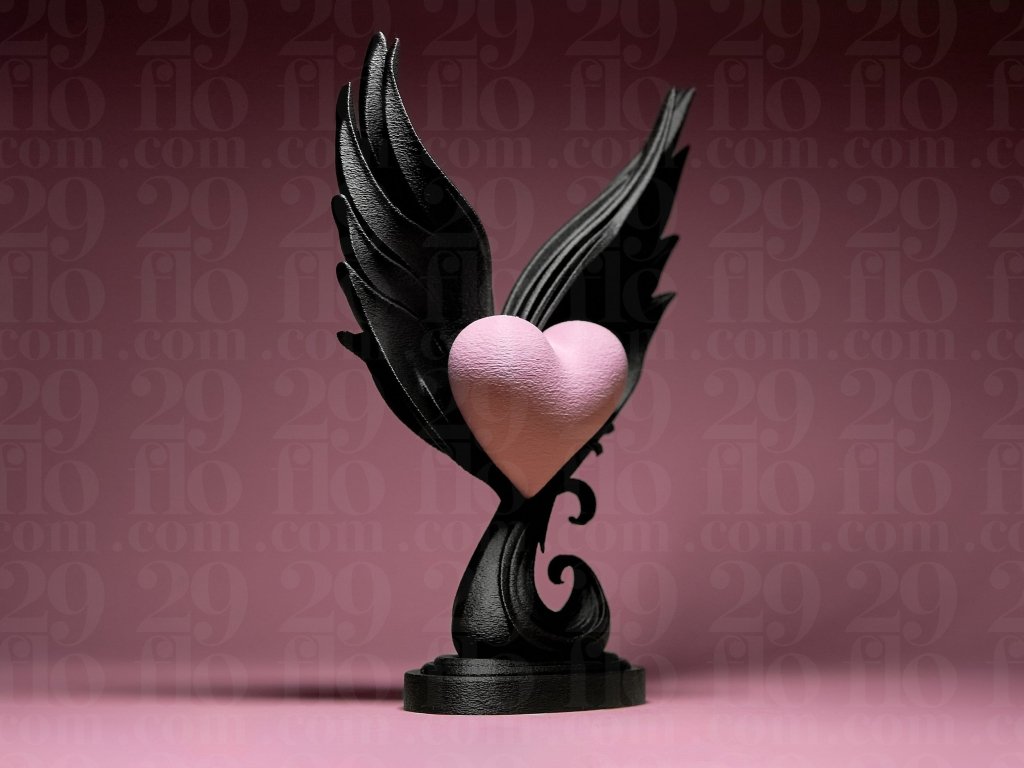 Winged Heart Sculpture – 3D Printed Romantic Home Decor Figurine - Border3d
