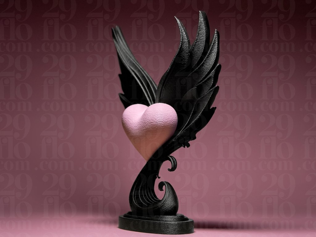 Winged Heart Sculpture – 3D Printed Romantic Home Decor Figurine - Border3d