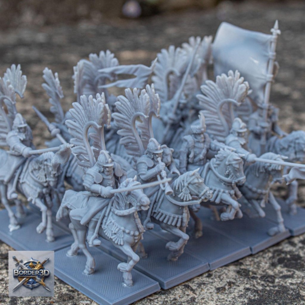 Winged Hussar Miniature 32mm | Fantasy Cavalry DnD RPG Figure | Resin Wargame Knight - Border3d