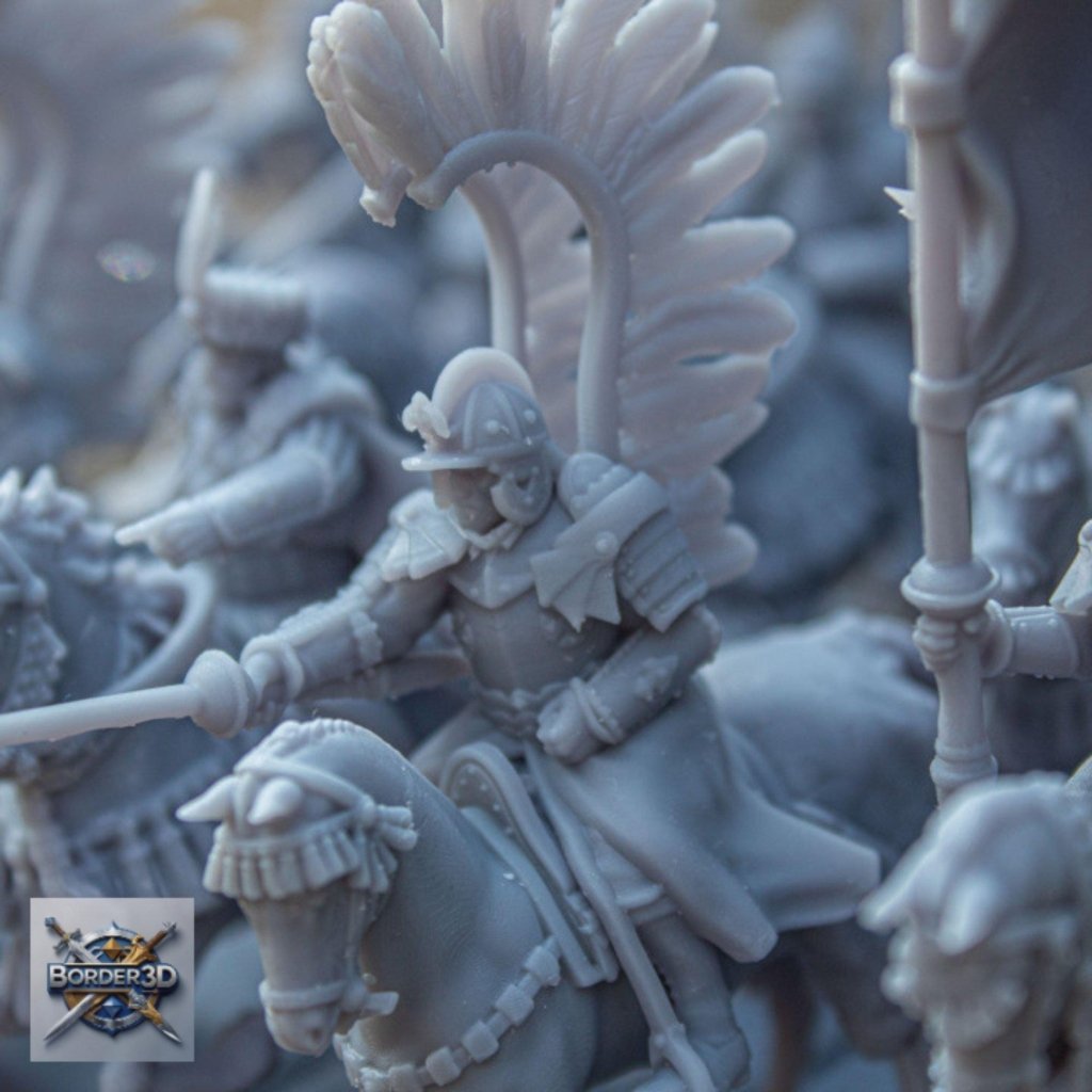 Winged Hussar Miniature 32mm | Fantasy Cavalry DnD RPG Figure | Resin Wargame Knight - Border3d